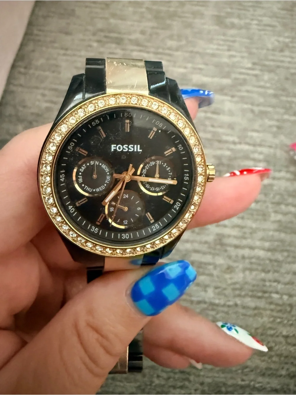 Fossil Gold and Black Bracelet Watch Clasp Detail